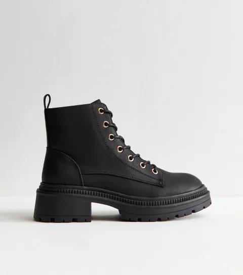 Women's Black Faux Leather Lace Up Boots