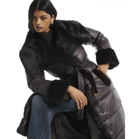 River Island Faux Fur Collar Padded Coat
