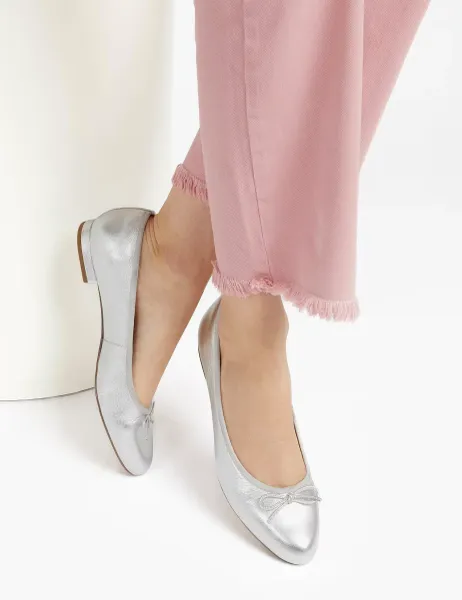 Jones Bootmaker Leather Flat Ballet Pumps Silver