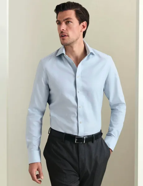 Charles Tyrwhitt Regular Fit Non Iron Pure Cotton Textured Shirt Teal Green