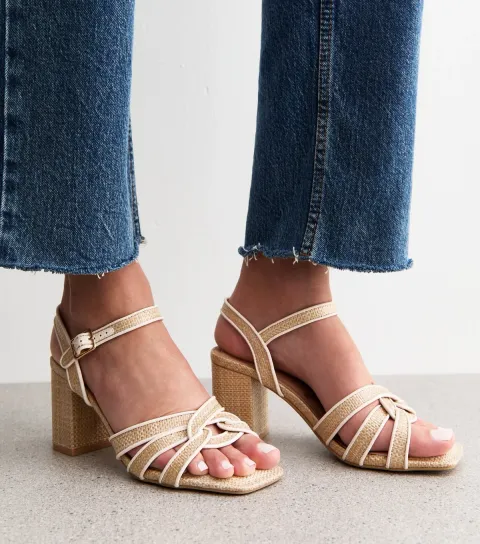 Women's Camel Raffia Look Twist Strap Sandals Vegan