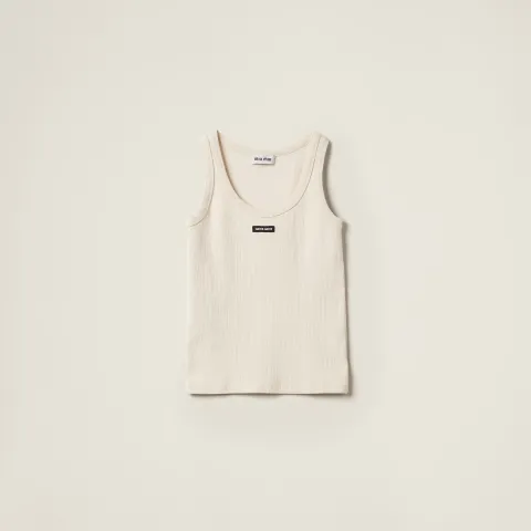 Garment-dyed ribbed knit jersey top