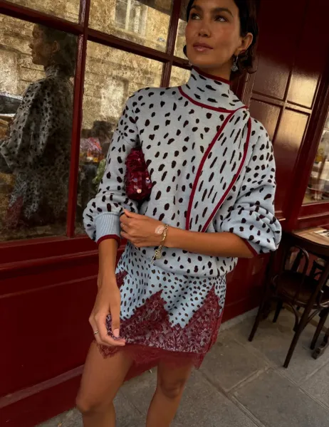 Never Fully Dressed Round Neck Animal Print Jumper Blue Mix