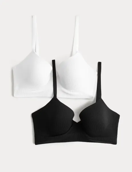Marks & Spencer 2 Pack Seamfree Wired Demi Cup Bras A-E Black Mix