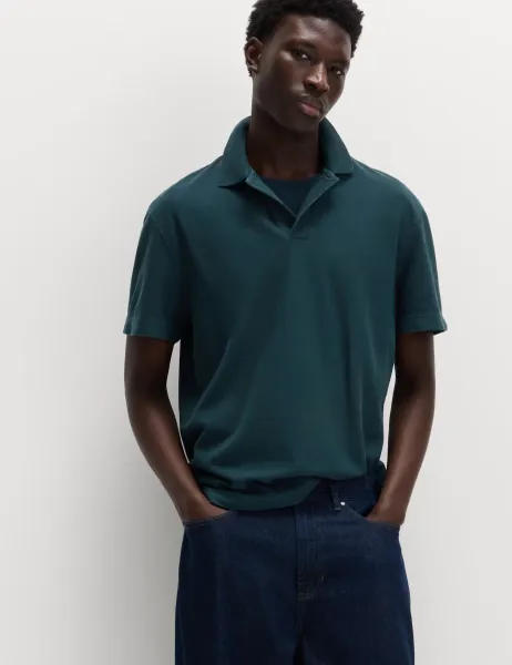 Marks & Spencer Pure Cotton Garment Dyed Polo Shirt Dark Petrol