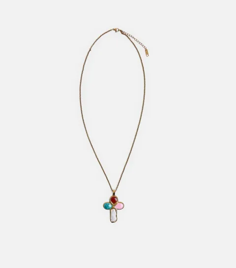 Gold Tone Multicoloured Cross Necklace