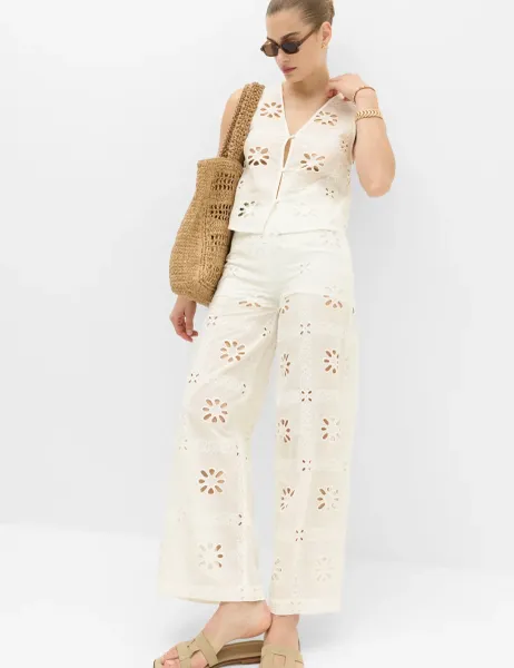 Marks & Spencer Pure Cotton Cutwork Beach Trousers Soft White