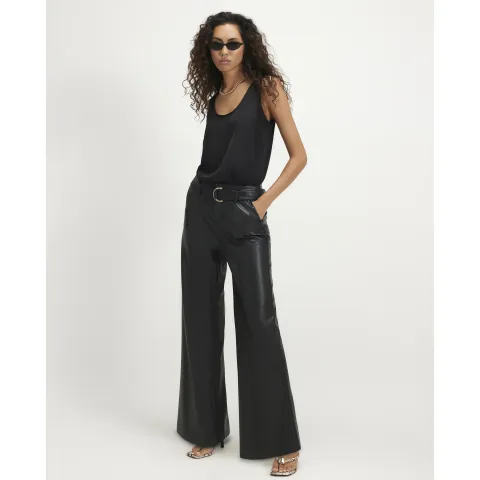 River Island Faux Leather Belted Wide Leg Trousers