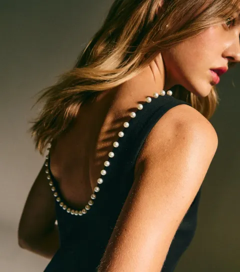 New Look Women's Black Scoop Back Faux Pearl Mini Dress
