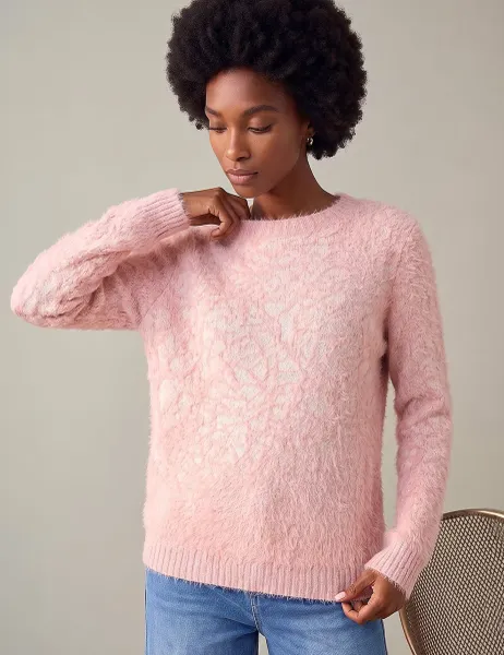 Roman Mosaic Print Fluffy Jumper Light Pink