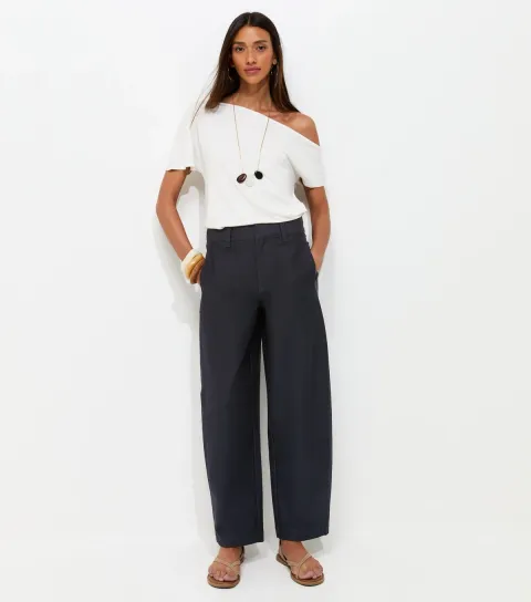 Women's Premium Navy Barrel Leg Trousers