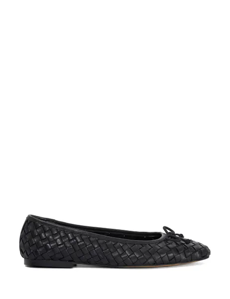 Dune London Wide Fit Leather Woven Flat Ballet Pumps Black