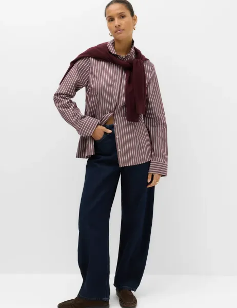 Marks & Spencer Cotton Rich Collared Fitted Shirt Burgundy