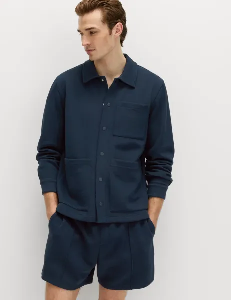 Marks & Spencer Cotton Blend Pique Overshirt Navy