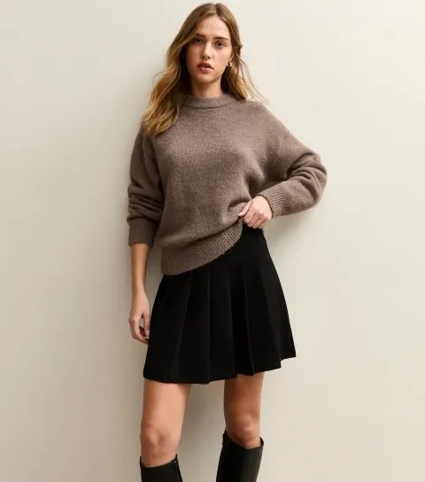 Women's Black Jersey Pleated Mini Skirt
