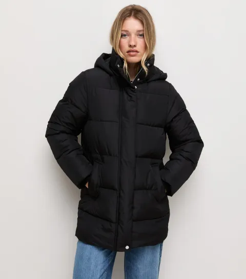 Women's Black Padded Mid Length Jacket