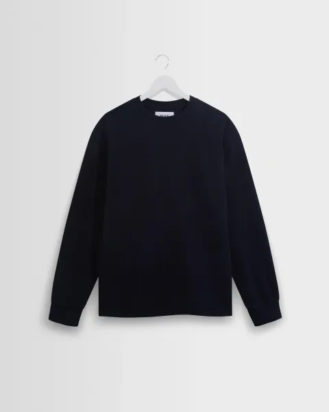 Hayden - Navy Textured Organic Cotton Long Sleeve t-Shirt
