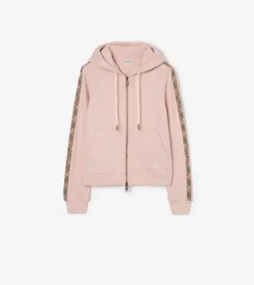 Check Trim Cotton Zip Hoodie in Bouquet pink