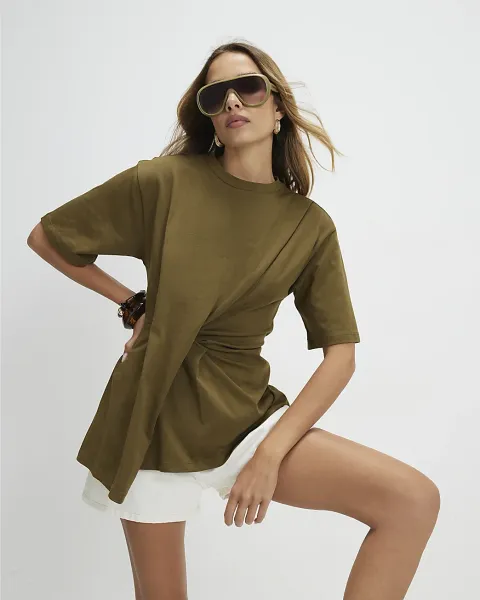 River Island Cotton Short Sleeve Pleat Front T-Shirt