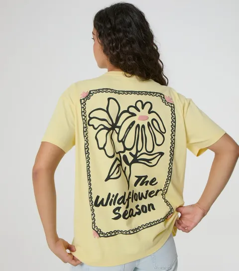 Skinnydip Women's Yellow Cotton Wildflower Season T-Shirt