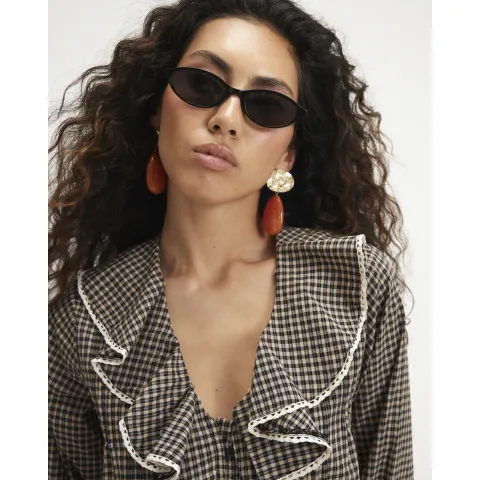 River Island Check Lace Ruffle Blouse