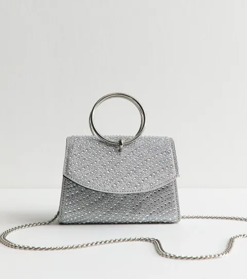 New Look Silver Diamante Embellished Round Top Handle Bag