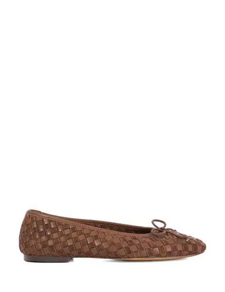 Dune London Leather Woven Flat Ballet Pumps Brown