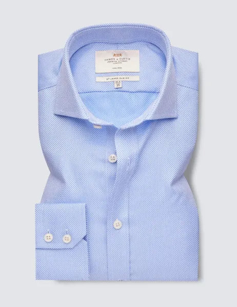 Hawes & Curtis Regular Fit Non Iron Dobby Shirt Blue