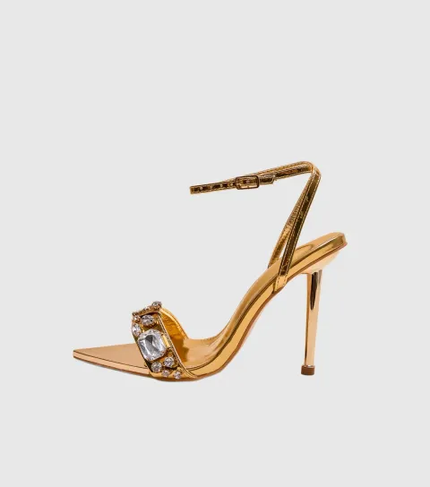 Women's Gold Icicle Patent Jewel Embellished Stiletto Sandals