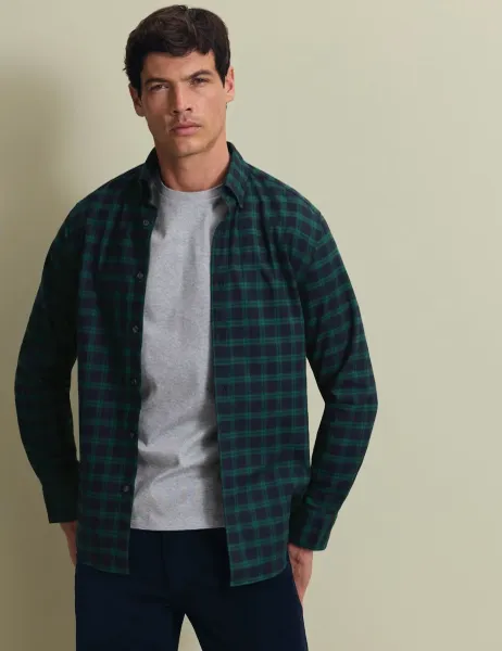 Charles Tyrwhitt Regular Fit Brushed Cotton Check Flannel Shirt Navy Mix