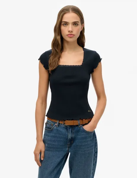 Superdry & Co Pure Cotton Ribbed Square Neck T-Shirt Navy
