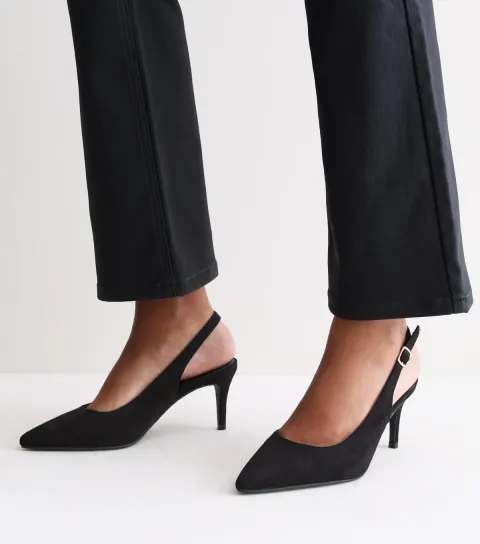 New Look Women's Navy Faux Suede Slingback Pointed Toe Pumps Vegan