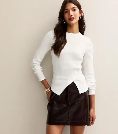 Women's Off White Asymmetric Button Long Sleeve Top