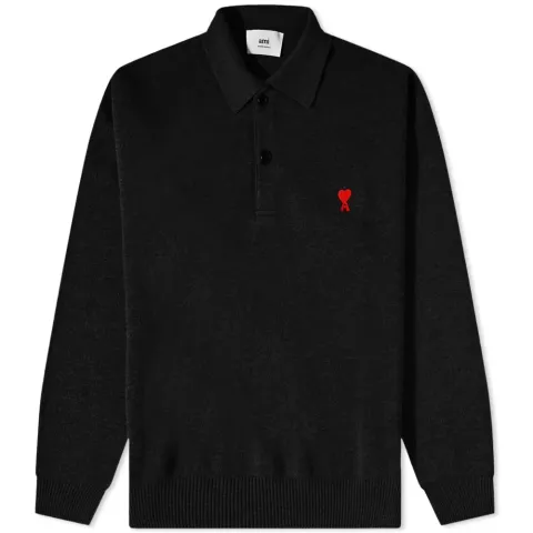 AMI Long Sleeve Small A Heart Knit Polo