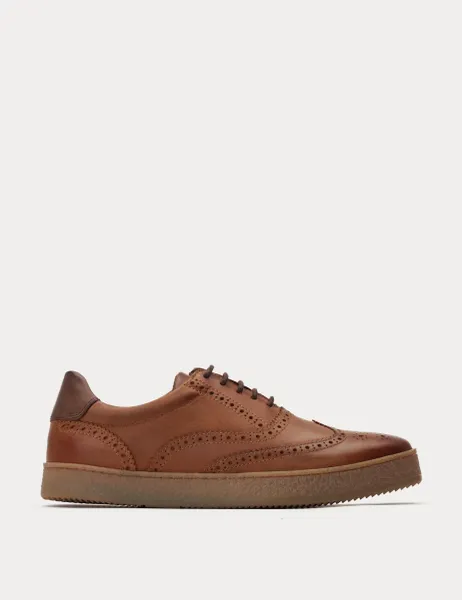 Base London Leather Brogued Cupsole Trainers Tan