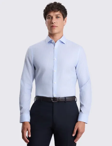 Moss Slim Fit Non Iron Pure Cotton Striped Shirt Light Blue Mix