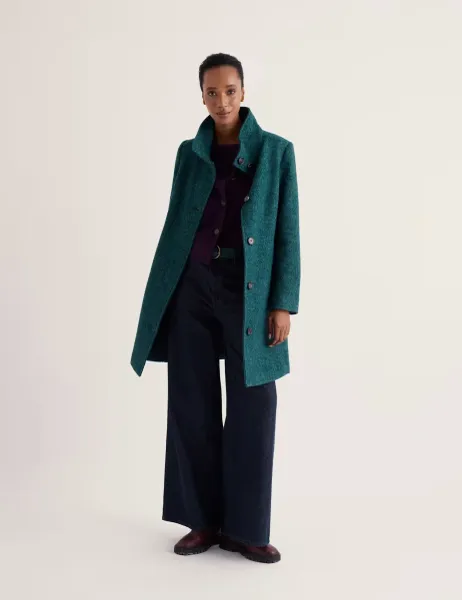 Seasalt Cornwall Wool Blend Textured Funnel Neck Longline Coat Teal