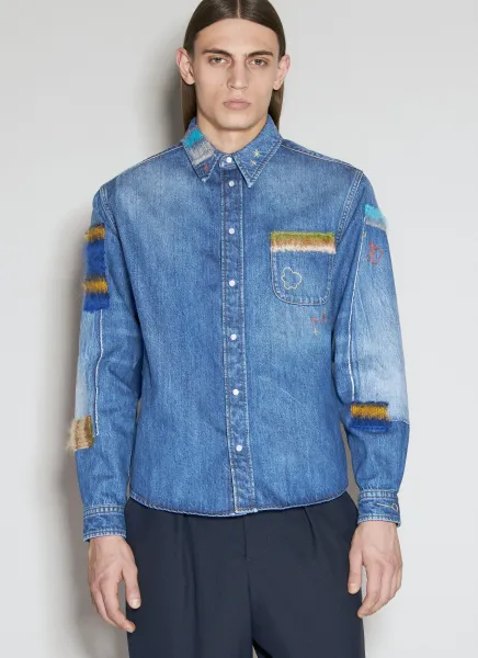 Mohair Patches Denim Shirt