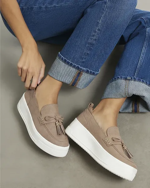 River Island Faux Suede Platform Tassel Loafers