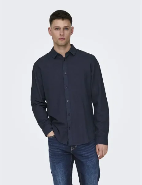 Only & Sons Regular Fit Linen Blend Shirt Navy