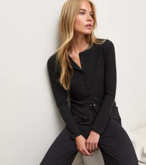 New Look Women's Black Ribbed Crew Neck Cardigan