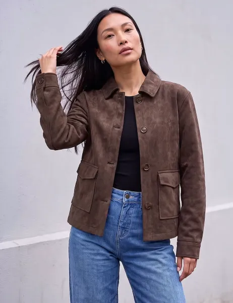 Roman Faux Suede Collared Short Jacket