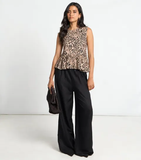ARCH Women's Brown Animal Print Peplum Sleeveless Top