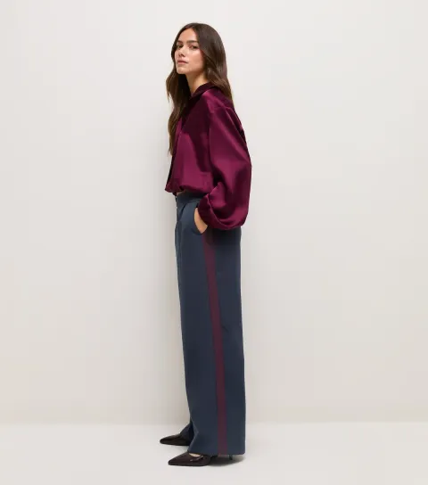 New Look Women's Petite Navy Side Stripe Wide Leg Trousers