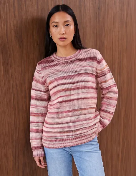 Roman Space Dyed Crew Neck Jumper with Wool Pink Mix