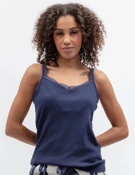 Cotton Modal Jersey Ribbed Hidden Support Vest Navy