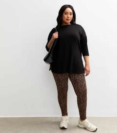 Women's Plus Size Brown Leopard Print Leggings Curves