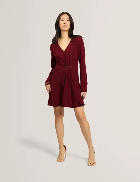Ted Baker V-Neck Mini Skater Dress Burgundy