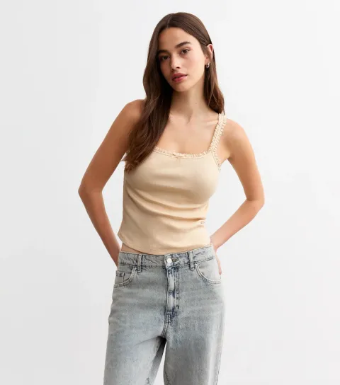 Women's Off White Frill Trim Vest Top