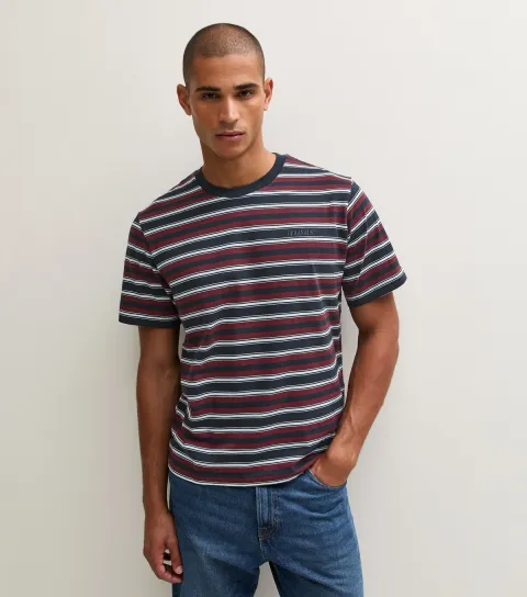 Jack & Jones Men's Navy Cotton Horizontal Stripe T-Shirt